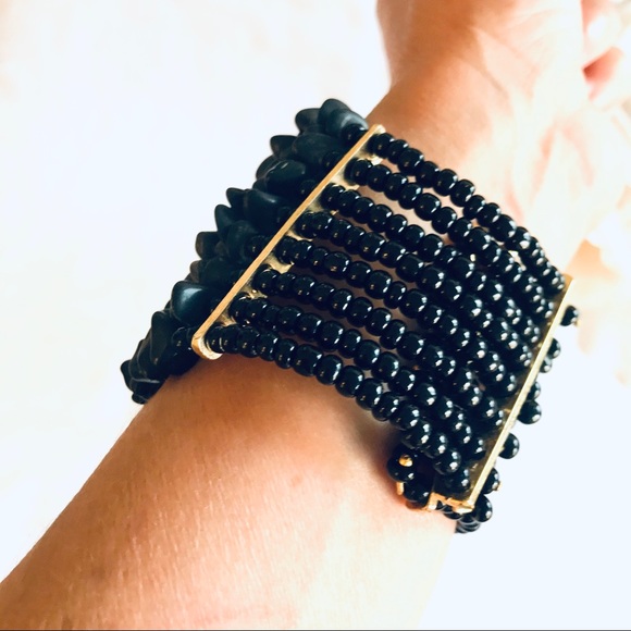BoHo Handmade Beaded Chunky Bracelet - Black - Picture 4 of 8